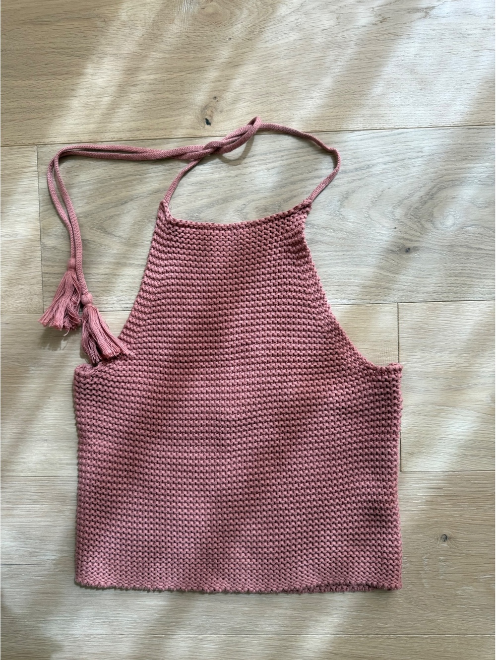 NWT 525 America Terracotta Knit Halter Top Size S Cotton Tassel Tie Boho